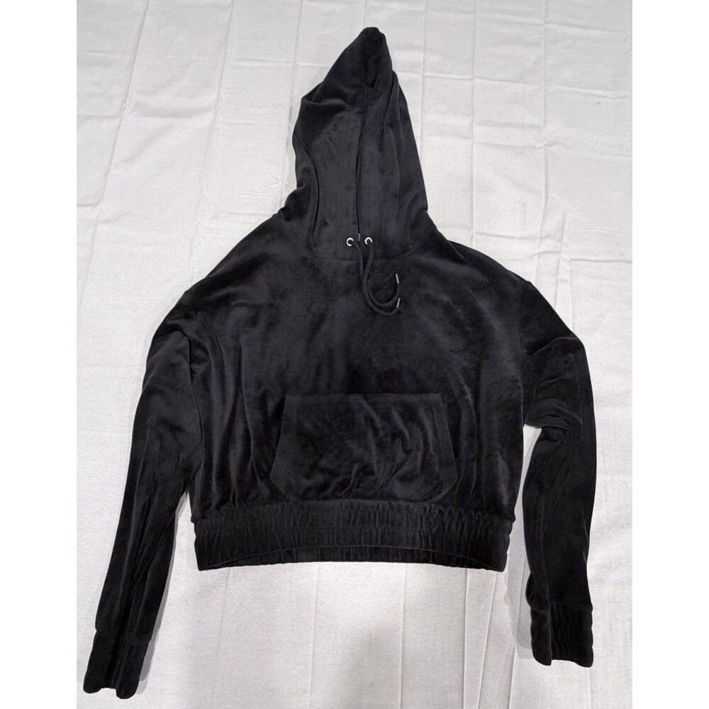 Charlotte Russe Black Velvet Short Hooded Jacket Size L
